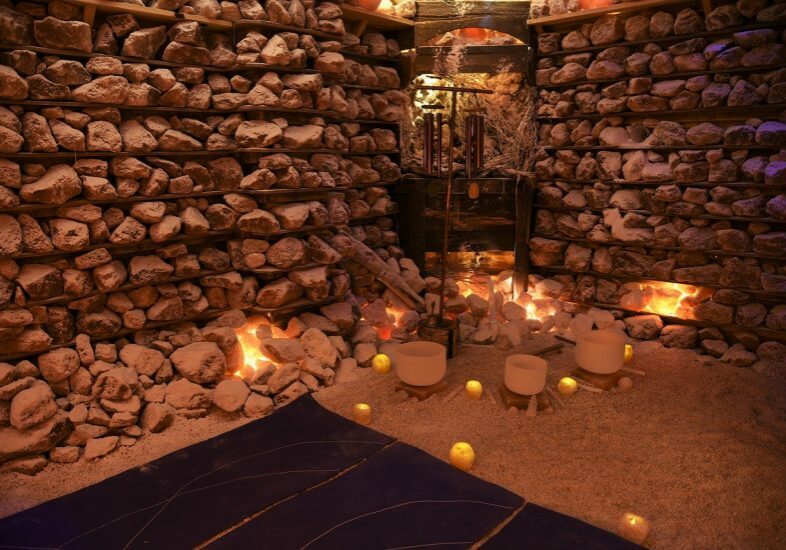 candles around stone room